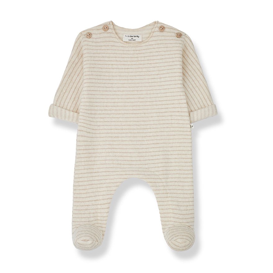 One More In The Family Porthos Ecru Jumpsuit W/Feet - Macaroni Kids