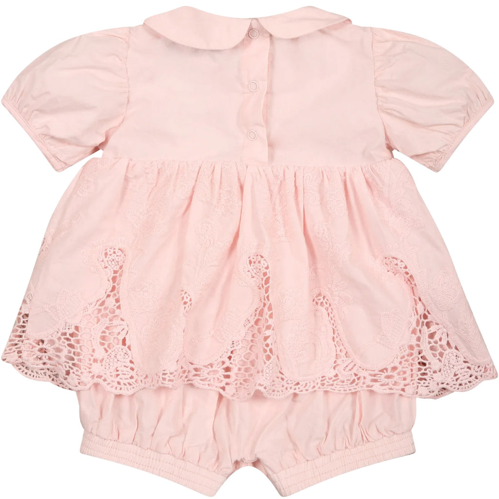 Pink Baby Short Sleeve Collared w/ Logo Onesie - Macaroni Kids