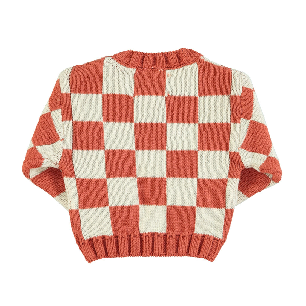 Piupiuchick Ecru & Terracotta Checkered Knitted Sweater - Macaroni Kids