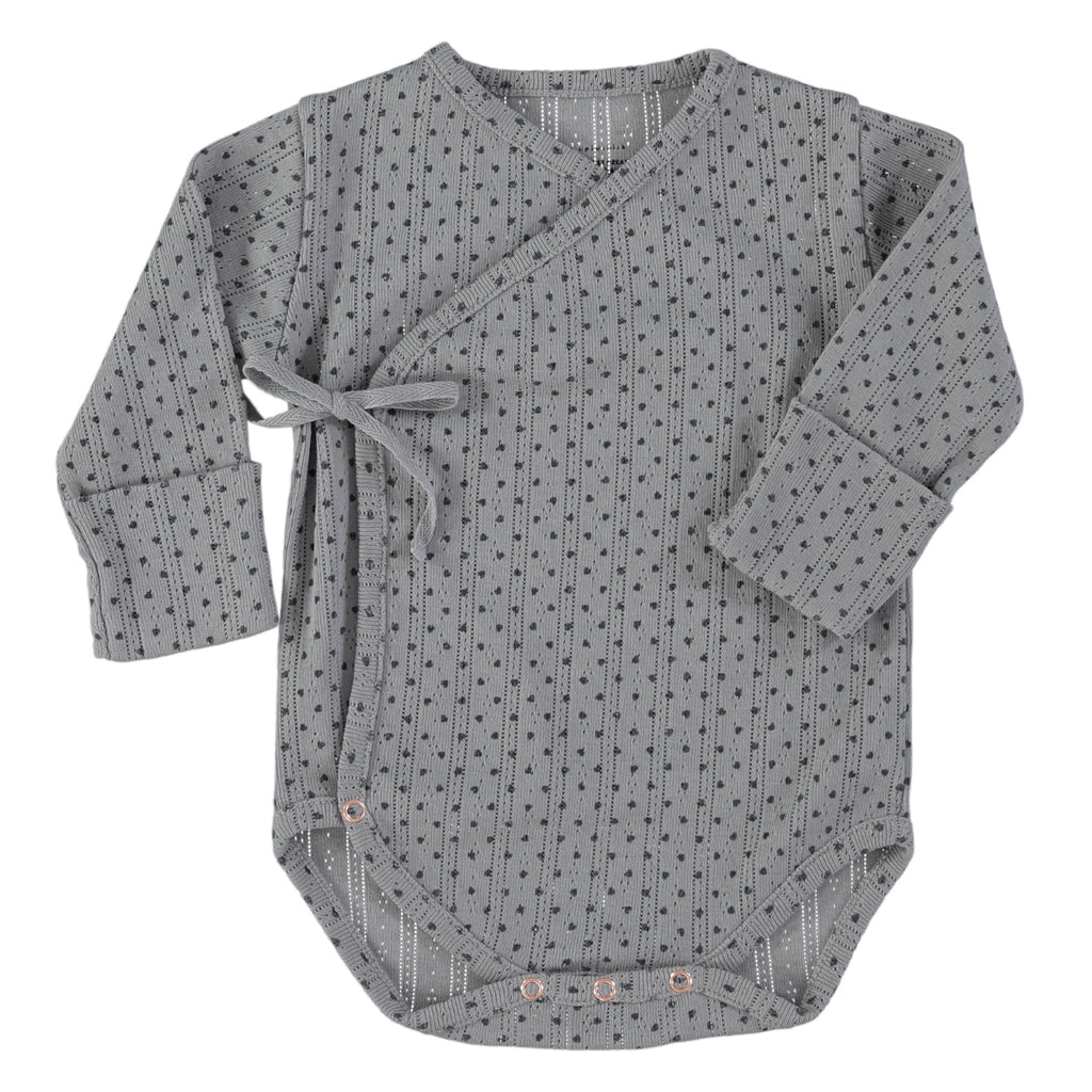 Piupiuchick Newborn Bodysuit - Grey w Hearts - Macaroni Kids