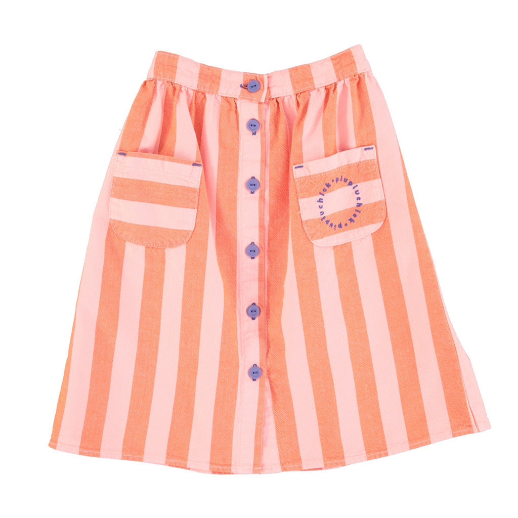Piupiuchick Orange & Pink Stripes Long Skirt W/ Front Pockets - Macaroni Kids