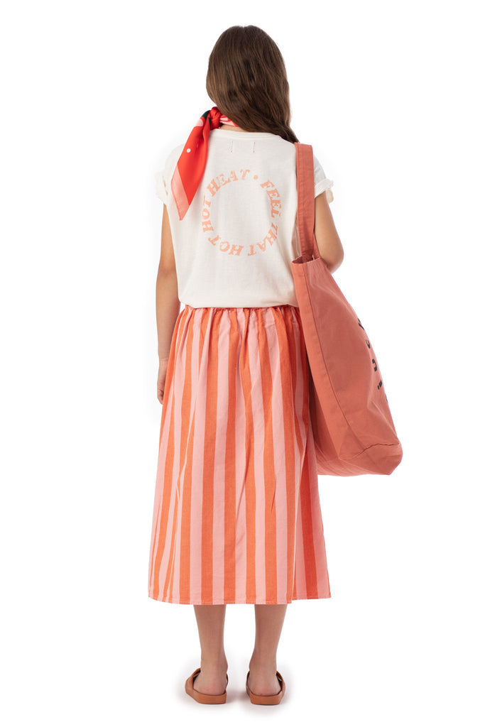 Piupiuchick Orange & Pink Stripes Long Skirt W/ Front Pockets - Macaroni Kids
