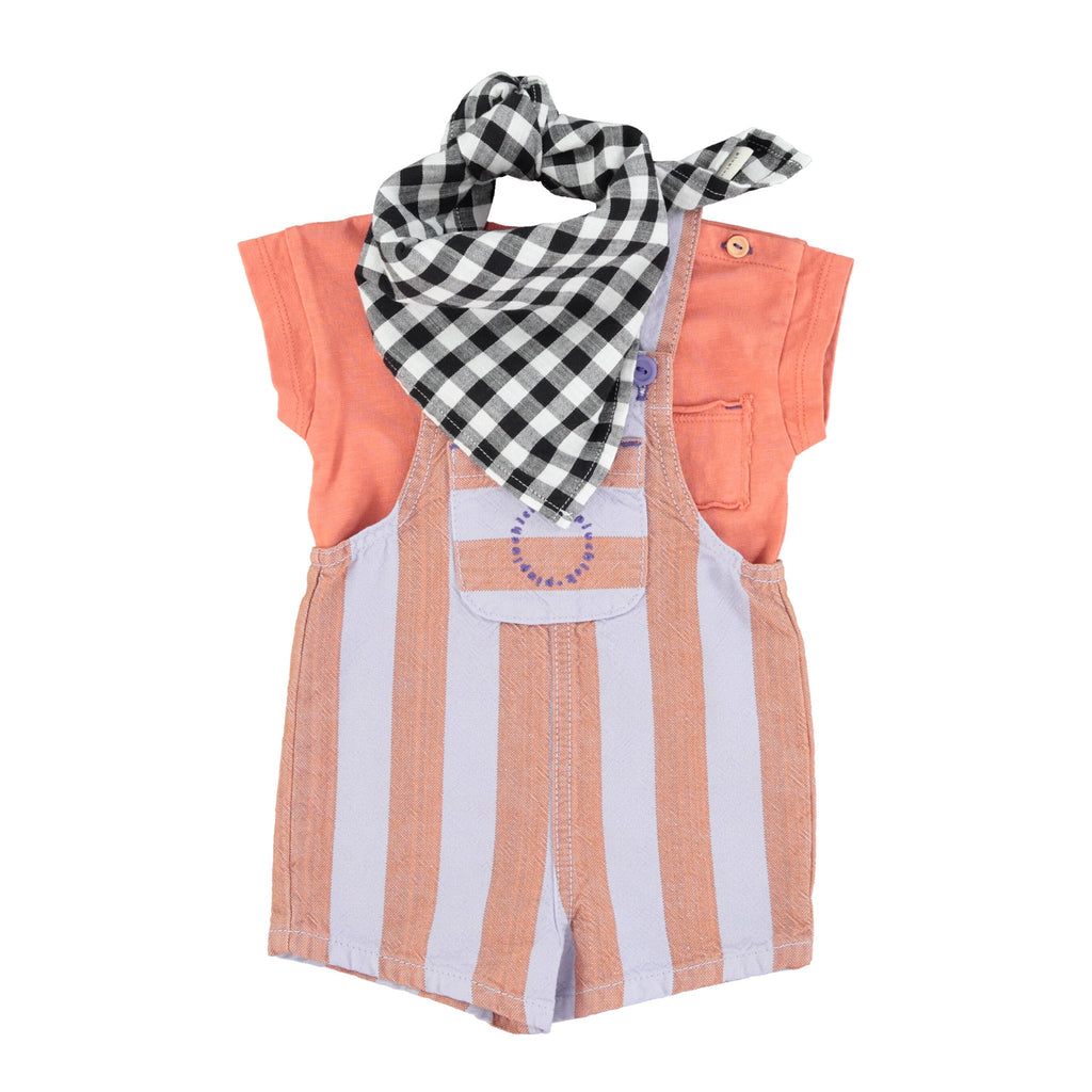 Piupiuchick Orange & Purple Stripes Baby Short Dungarees - Macaroni Kids