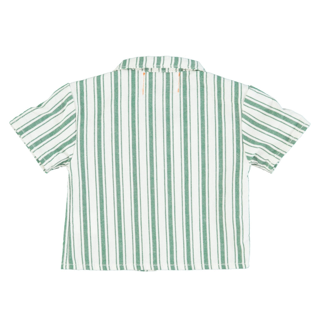 Piupiuchick White w/ Large Green Stripes Hawaiian Shirt - Macaroni Kids