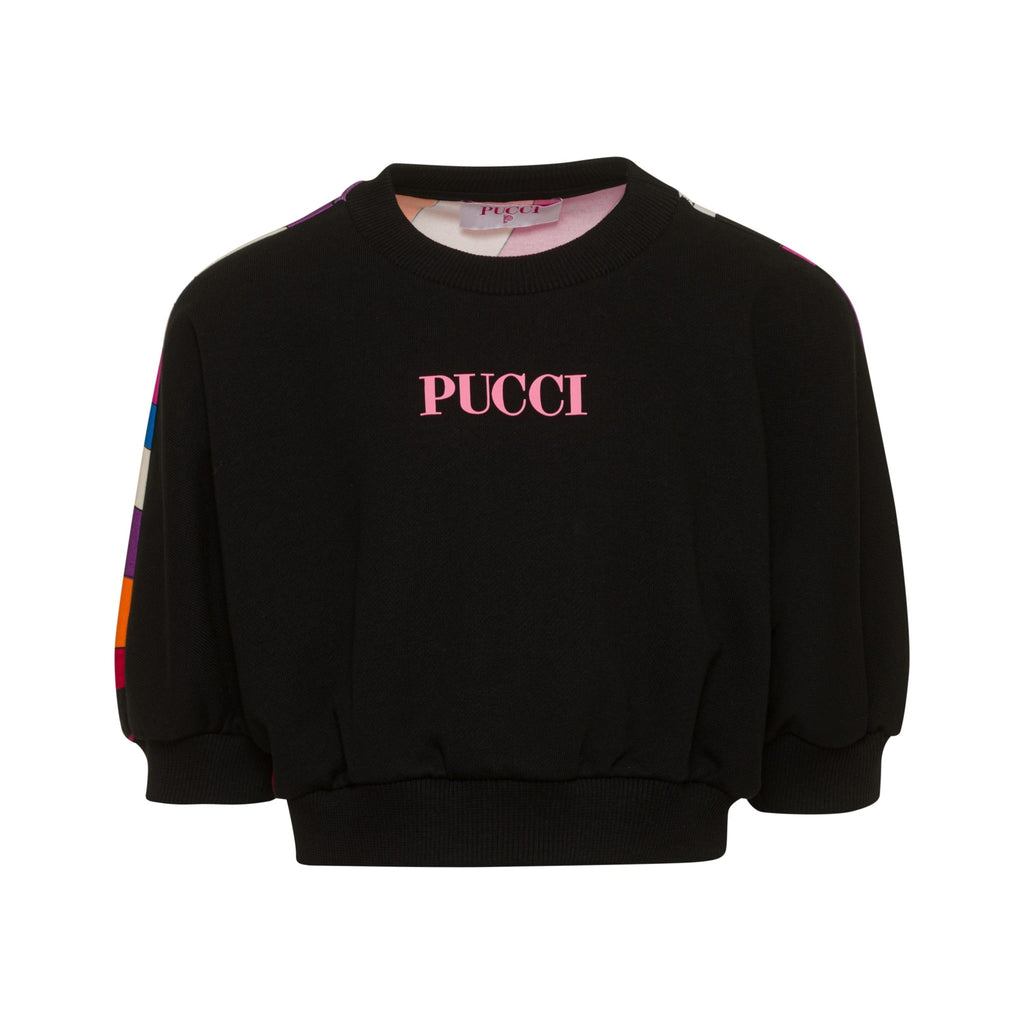Pucci Black Multicolor Girls Multi Dolman Sleeve Sweatshirt With Logo - Macaroni Kids