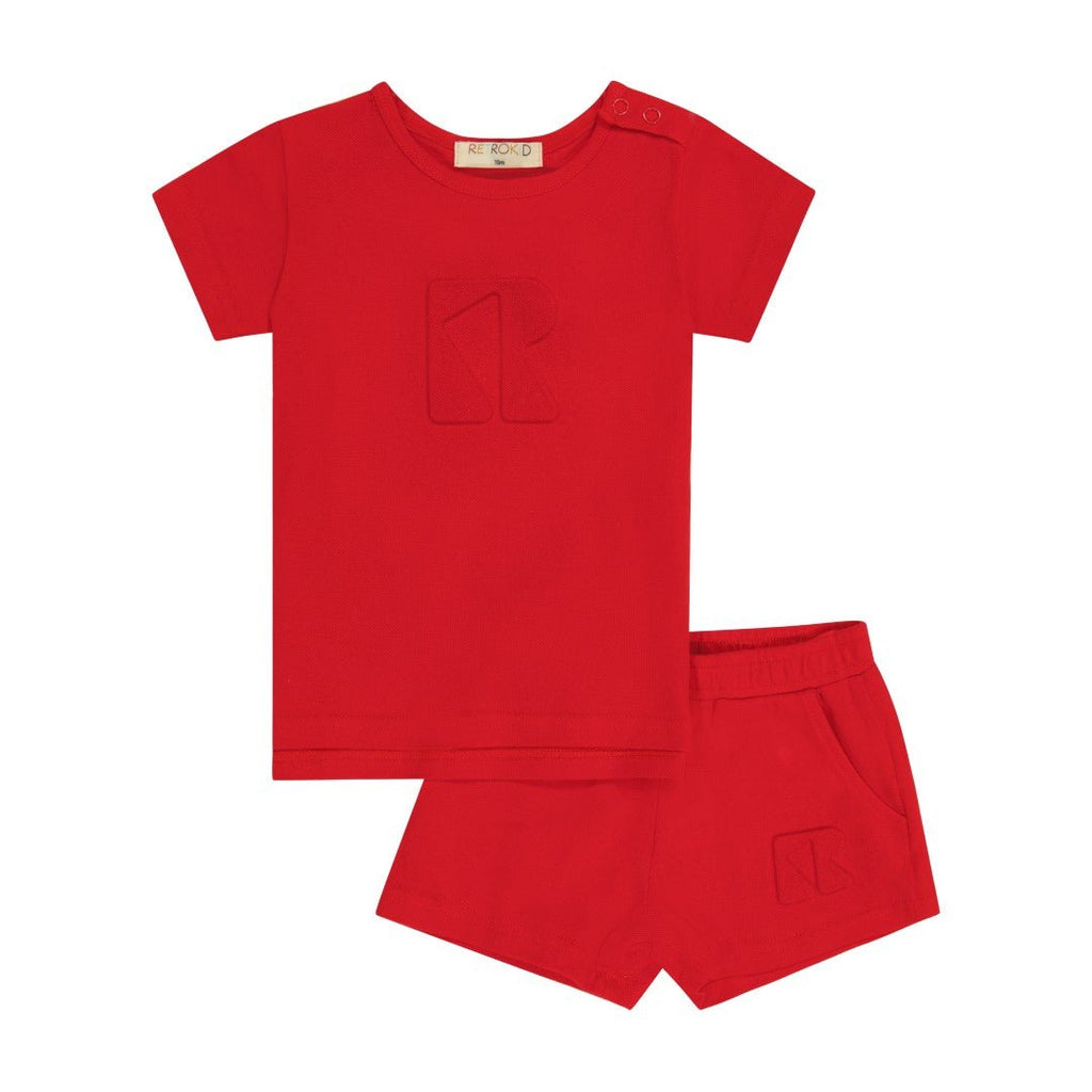 Retrokid Crimson Harper Pique Baby Set (Tee + Shorts) - Macaroni Kids