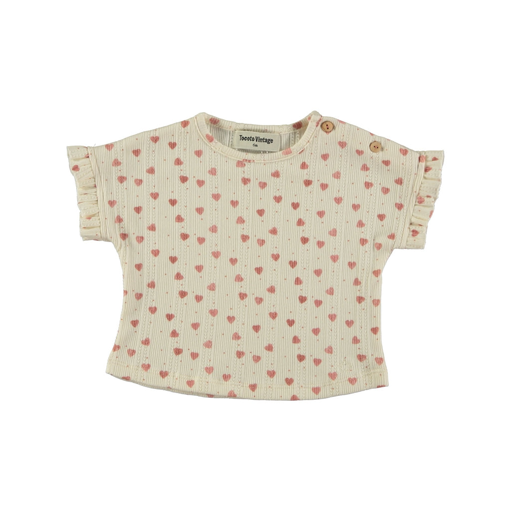 Tocoto Vintage Baby Openwork T-Shirt With Hearts OPENWORK JERSEY FABRIC WITH - Macaroni Kids