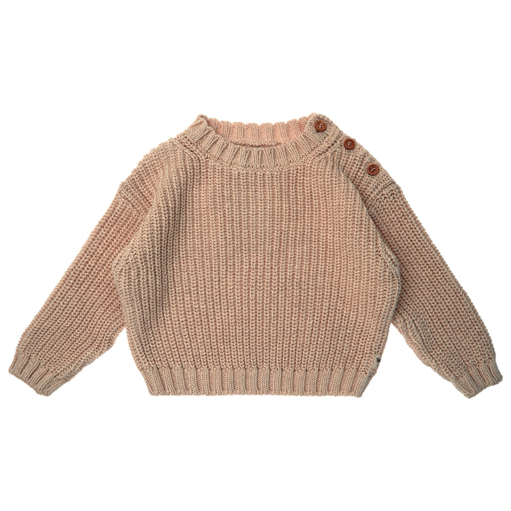 Tocoto Vintage Brown Baby pearl knit basic sweater - Macaroni Kids