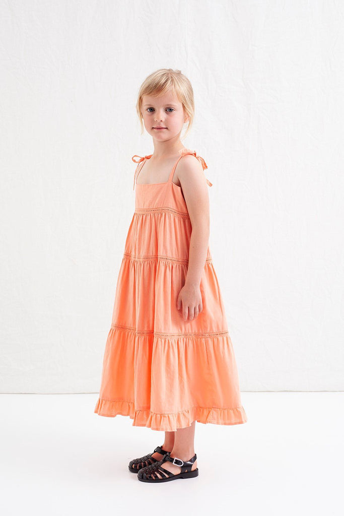 Tocoto Vintage Kid Midi Dress With Straps And Lace - Macaroni Kids