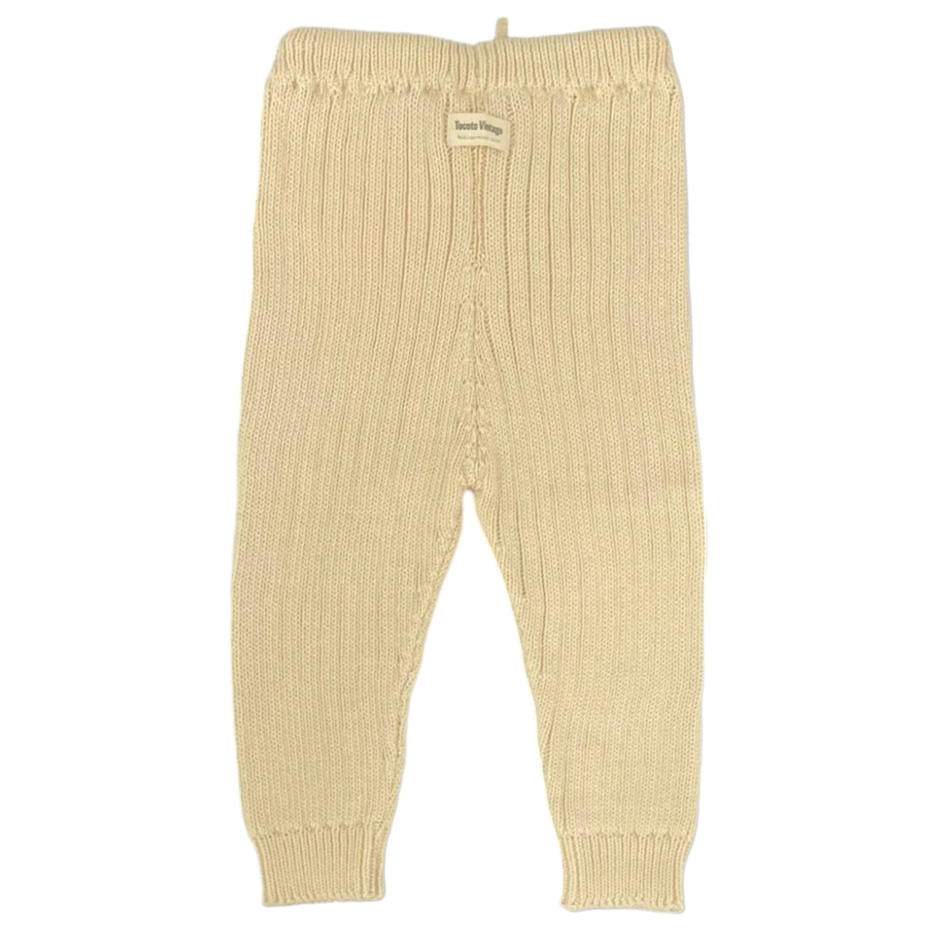 Tocoto Vintage Off White Cotton knit ribbed leggings - Macaroni Kids