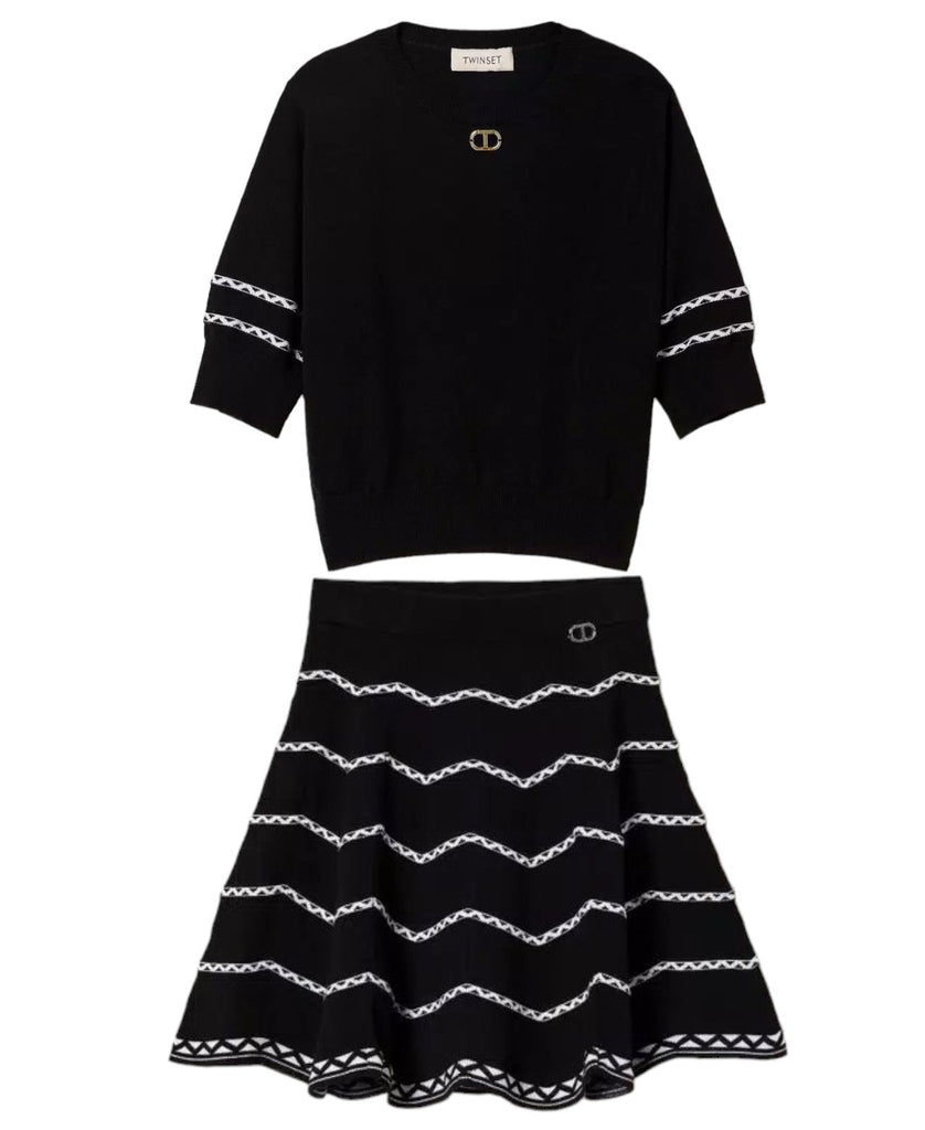 Twinset Black and White Top 3/4 Sleeves w matching Skirt SET - Macaroni Kids