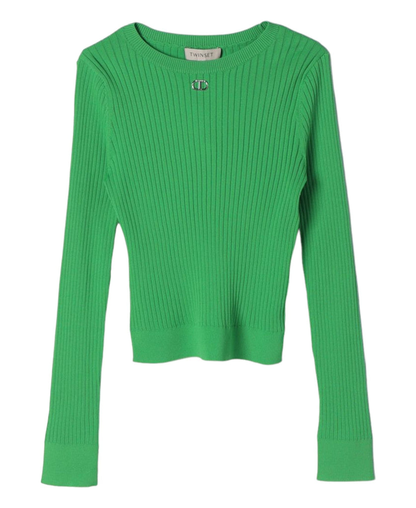 Twinset Clover/ Green Ribbed Sweater - Macaroni Kids